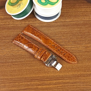 Bracelet de montre en autruche marron, bracelet de montre en cuir de luxe, bracelet de montre de rechange en cuir d'autruche, boucle déployante, barres à ressort à dégagement rapide.
