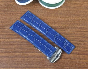 Cinturini di ricambio in alligatore blu per Tag Heuer da 20 mm, 22 mm, 24 mm, cinturino in pelle con chiusura per Monaco, barre a molla a sgancio rapido.