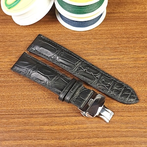 Black Matte Alligator Watch Strap, Custom Black Alligator Watch Band, Replacement Matte Leather Watch Strap Deployant clasp Quick Release