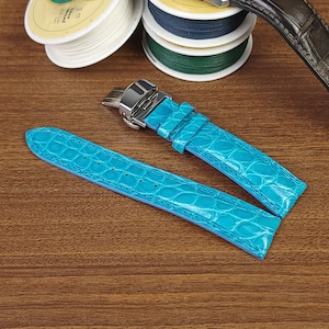 20mm Watch Band, Handmade Tiffany Color Watch Strap 20mm, Replacement Watch Band 20mm Quick Release Spring Bars, Deployant Clasp.