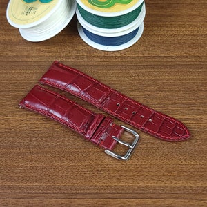 Bracelet de montre en alligator de couleur bordeaux, bracelet de montre en alligator personnalisé, bracelet de montre en cuir de rechange, boucle déployante à dégagement rapide