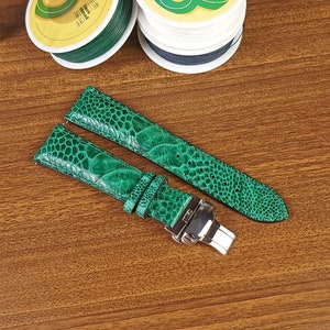 Green OSTRICH Watch Strap, Custom WATCH Leather STRAP, Custom Ostrich Leg Leather Watch Strap Deployant Clasp Quick Release Spring Bars.