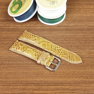 Custom Yellow Ostrich Watch Strap, Luxury Yellow Leather Watch Band, Replacement Ostrich Leather Watch Strap Quick Release Spring Bars.