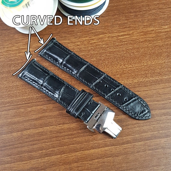 Curved end leather watch strap sale