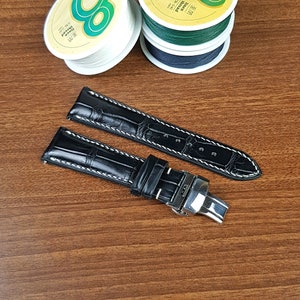 Black ALLIGATOR Watch STRAP, Custom WATCH Leather Band, Leather Watch Strap, Personalized Black Watch Band Quick Release Spring Bars For Men