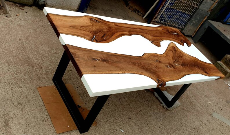 Epoxy White Resin Walnut Table