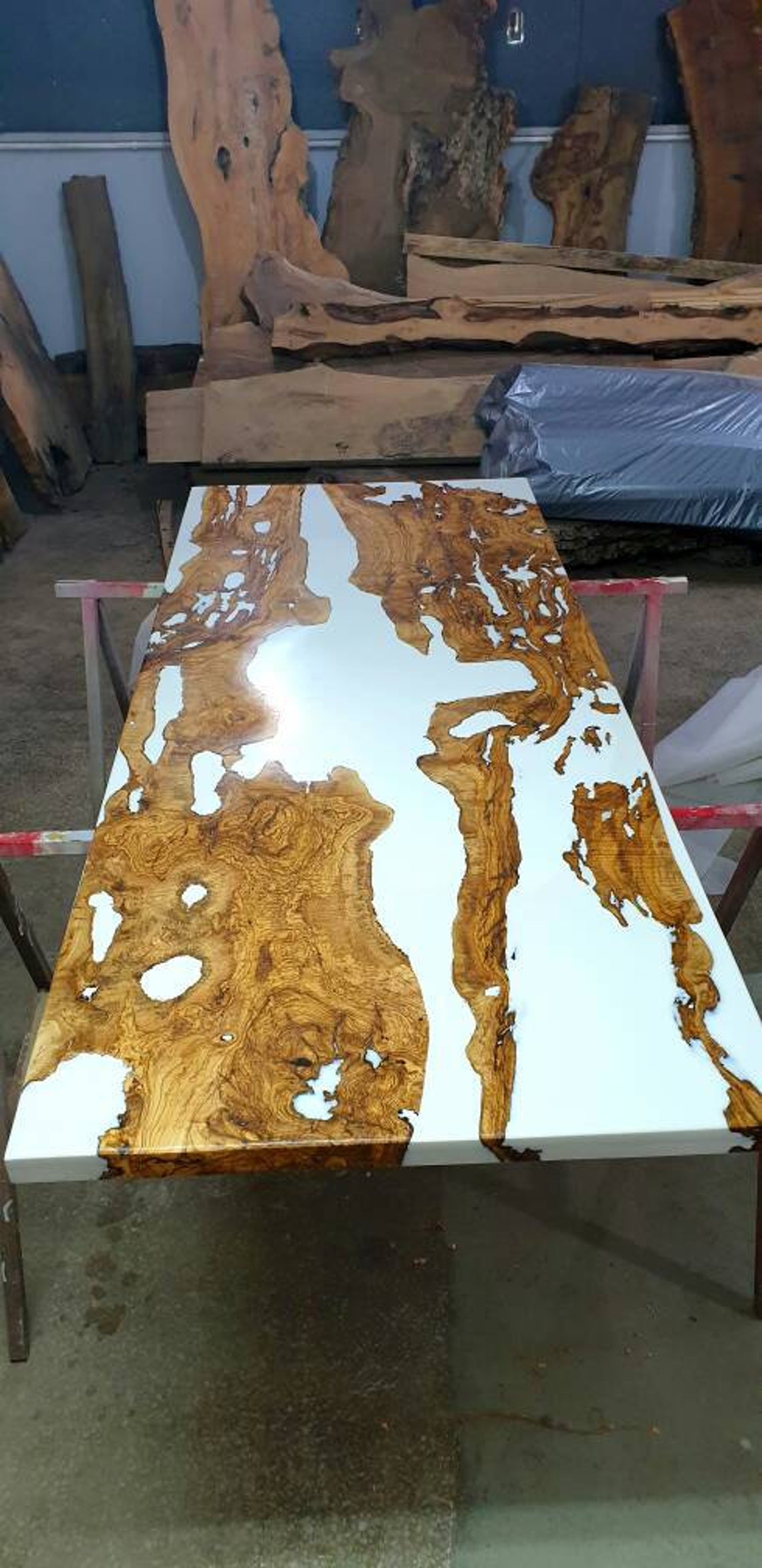 White resin olive table Olive wood table epoxy olive table Etsy