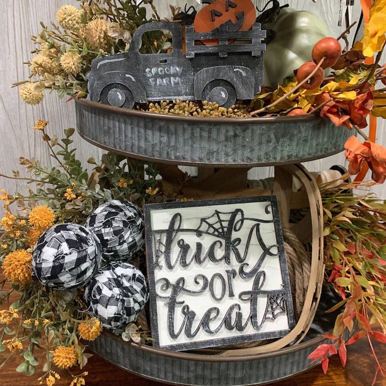 Halloween and Thanksgiving Tier Tray Decor * Reversible * Fall