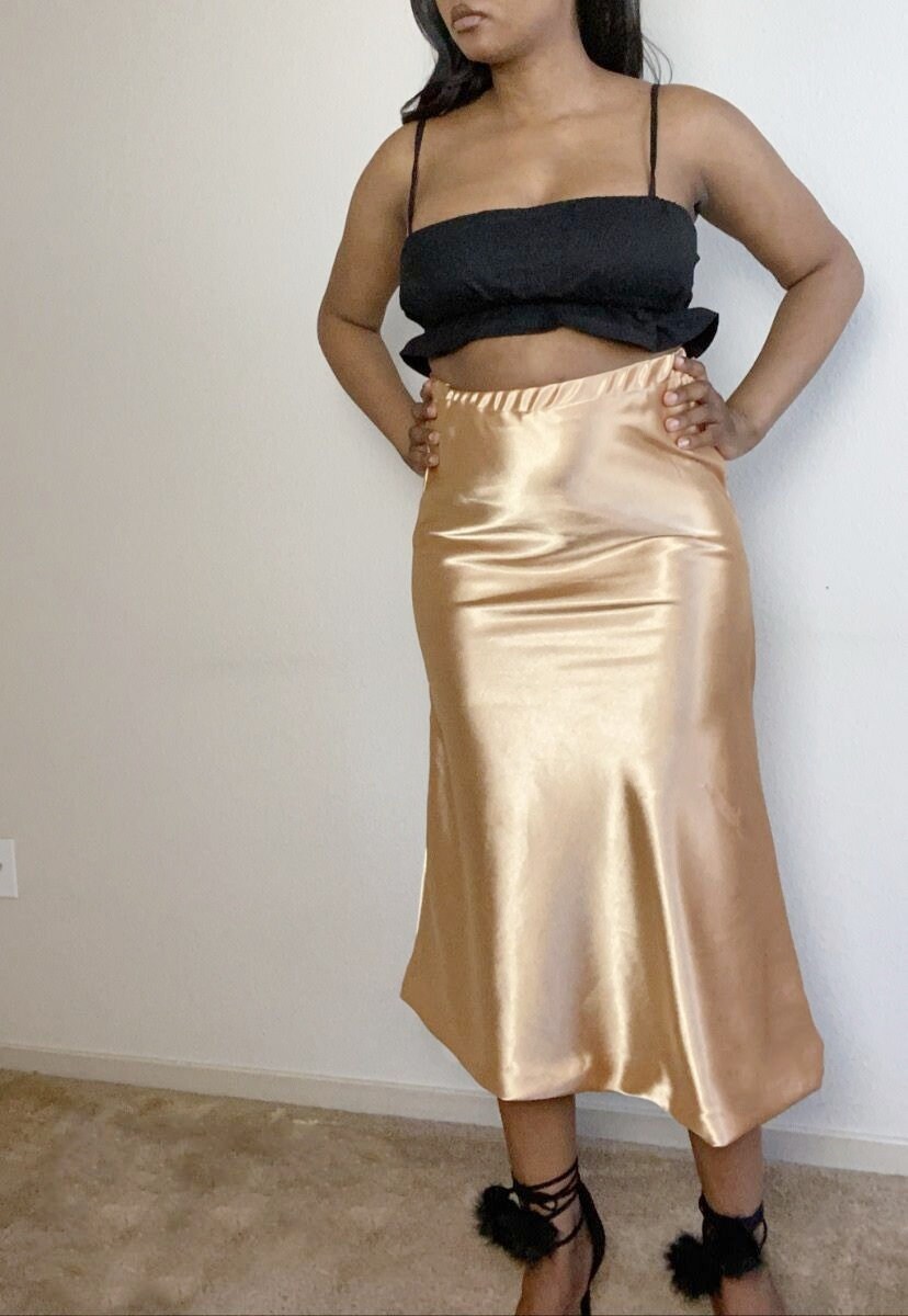Gold Satin Bias Skirt Etsy