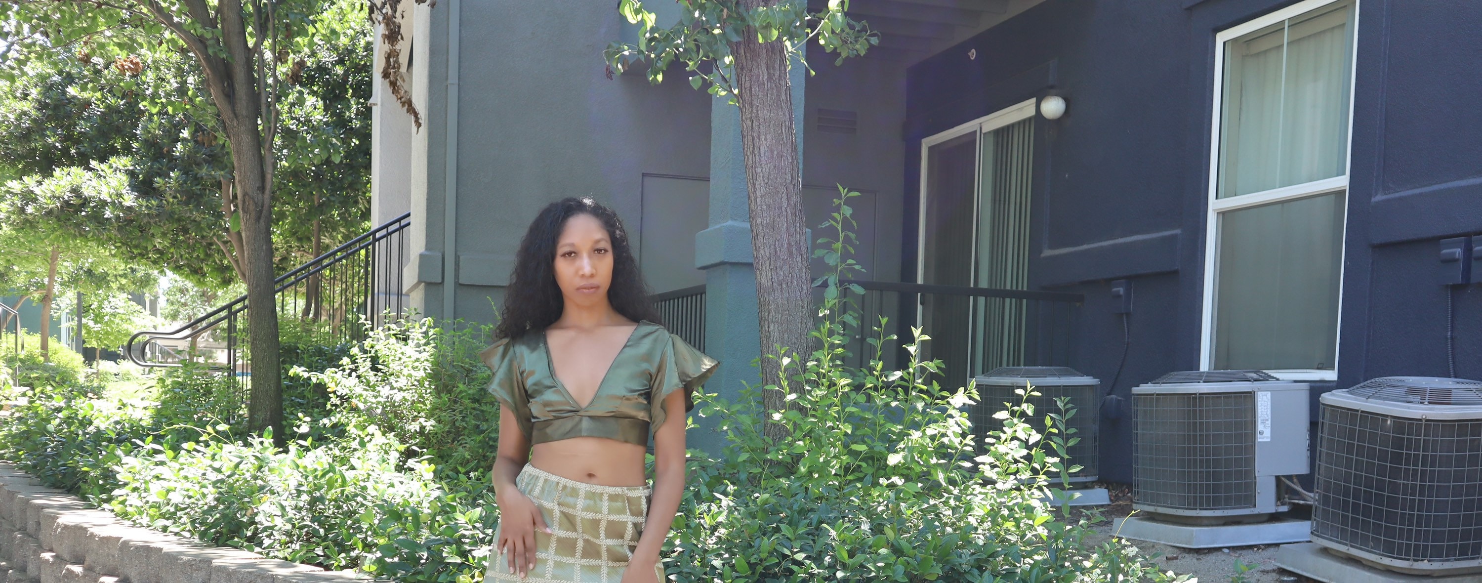 green satin crop top