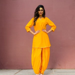 Festival Special Indian Ethnic Salwar Kameez Latest Designer Dhoti Kurta For Women & Girls Yellow Rayon Partywear Top Bottom Suit Dresses