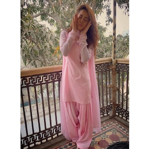 Indian Pakistani Designer Punjabi Suit Patiala Women Salwar Kameez Pink Rayon Kurta Salwar Dupatta Elegant Festival Dresses Female Clothing