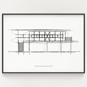 Broughton House House Sketch, Craig Elwood , Modernist Architecture Wall Decor, Minimalist line art, Architecture student