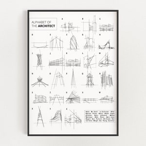 Architects alphabet digital download, Gift for him, Abstract sketch wall art, Architectural poster, Architecture student, Line sketch print