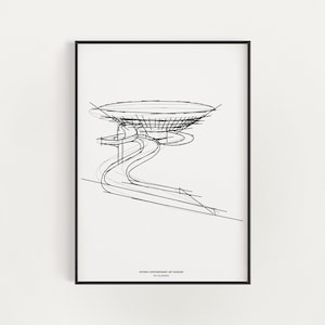 Niteroi Museum Sketch Art Print: Minimalist Black and White (Digital Download)