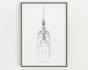 Affiche de croquis de l'Empire State Building : impression minimaliste en noir et blanc (téléchargement numérique)