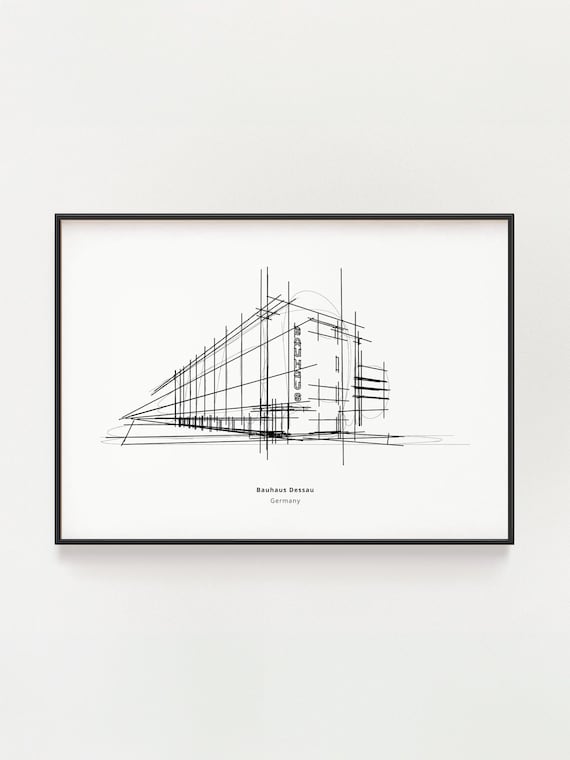Bauhaus Building Architectural Sketch Print, Walter Gropius Wall