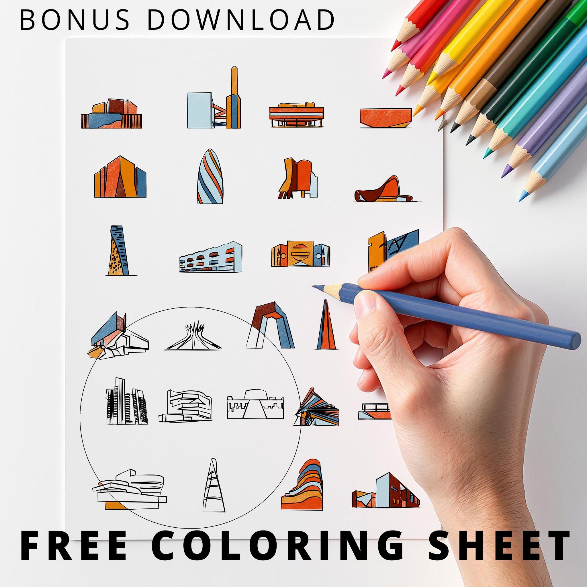 Architect Alphabet Sketch Art Print: Colorful Architecture Poster