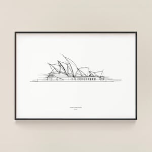 Sydney Opera House architectural sketch print, Jorn Utzon wall art, digital download