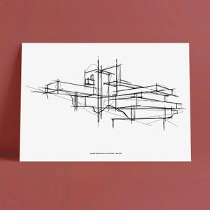 Frank Lloyd Wright's Falling Water House Sketch, hand drawn Minimalist Mid-Century Modern Architecture, Printable Poster, BONUS download