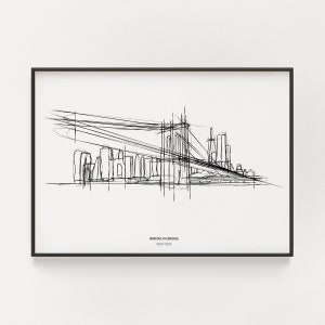 Brooklyn Bridge Line Sketch, Printable Art for Modern Home Decor, digital download, architects, Minimalist Printable Black and White Art