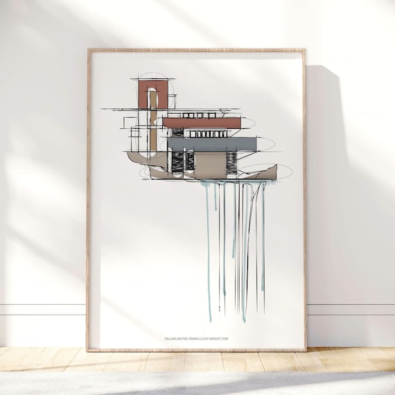 Frank Lloyd Wright's Falling Water House Sketch, Hand Drawn
