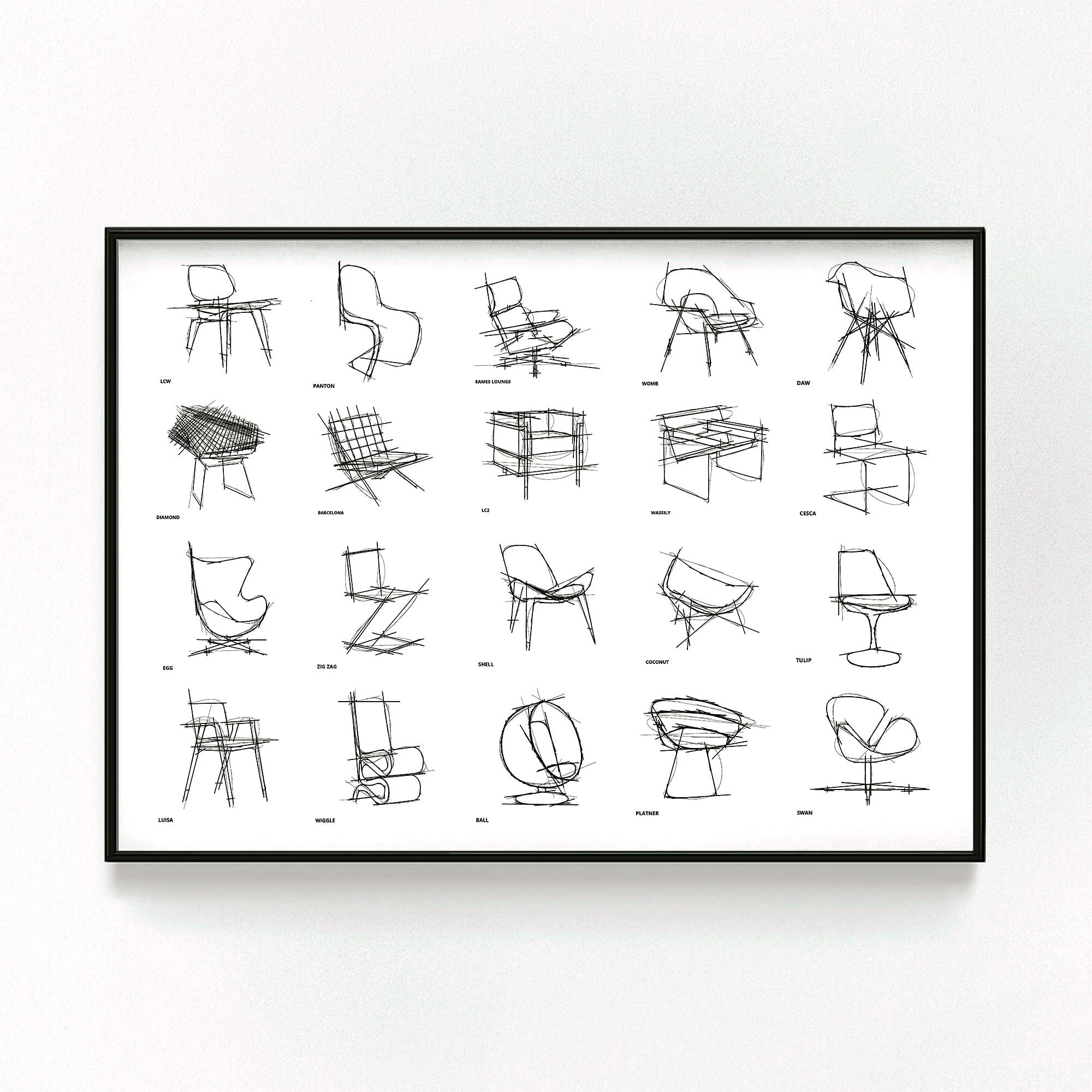 な*め様 CLESSTE DRAWING CHAIR PATTERN S/S S Mid-century Chair Design Art Print: Bauhaus Furniture Sketches