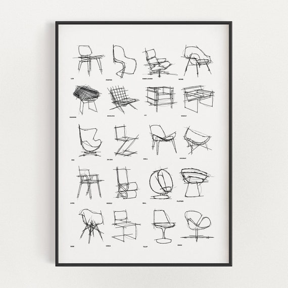 Mid-century Modern Chair Sketch Art Print (digital Download) - Etsy
