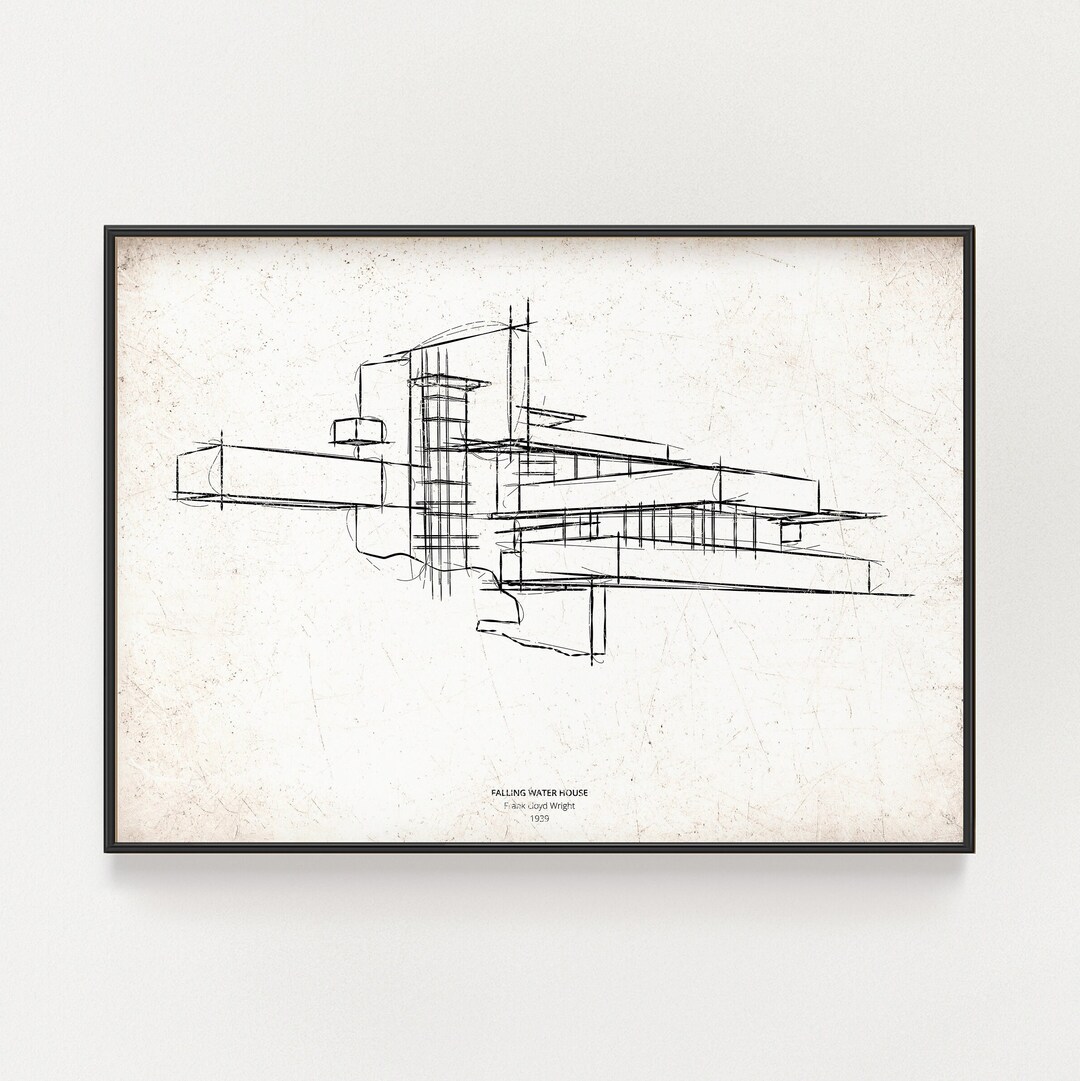 落水荘のプリント：フランク・ロイド・ライト建築（デジタル