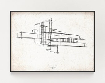 Fallingwater House-afdruk: Frank Lloyd Wright Architecture (digitale download)