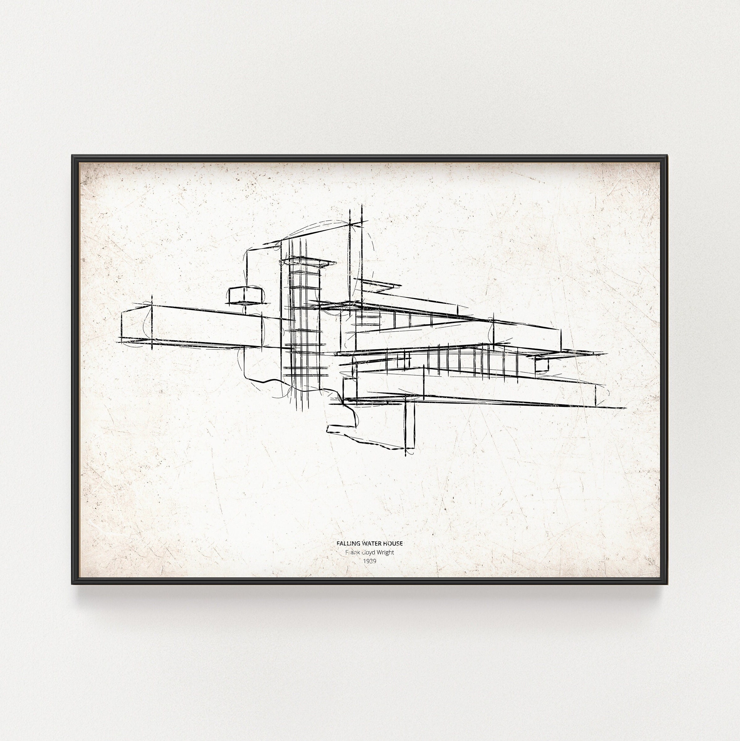 落水荘のプリント：フランク・ロイド・ライト建築（デジタル