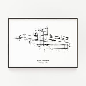 Fallingwater House Print: Frank Lloyd Wright Architecture Sketch (Digital Download)