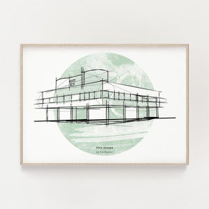 Villa Savoye Sketch Art Print: Le Corbusier Modernist Home Decor (Digital Download)