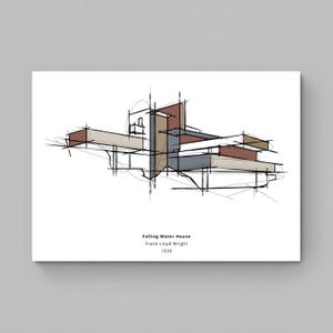 Falling Water House, Frank Lloyd Wright's, Minimalist Mid-Century Modern Architecture Wall Art, Gift for Architects