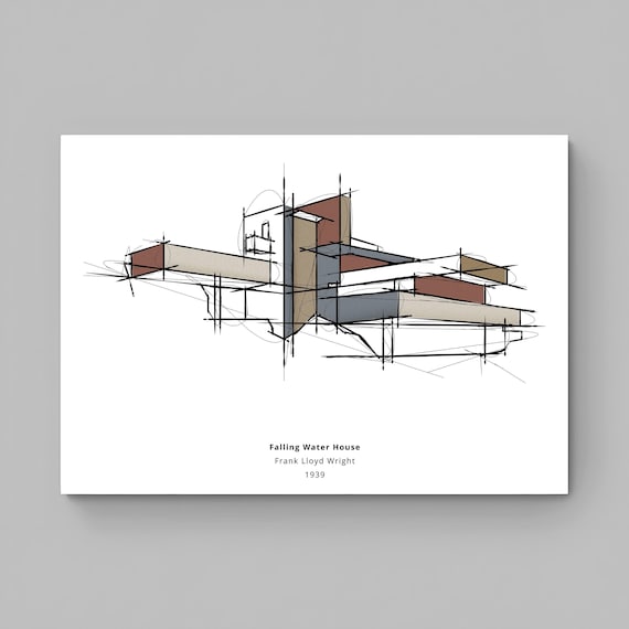 Fallingwater House Color Print: Frank Lloyd Wright