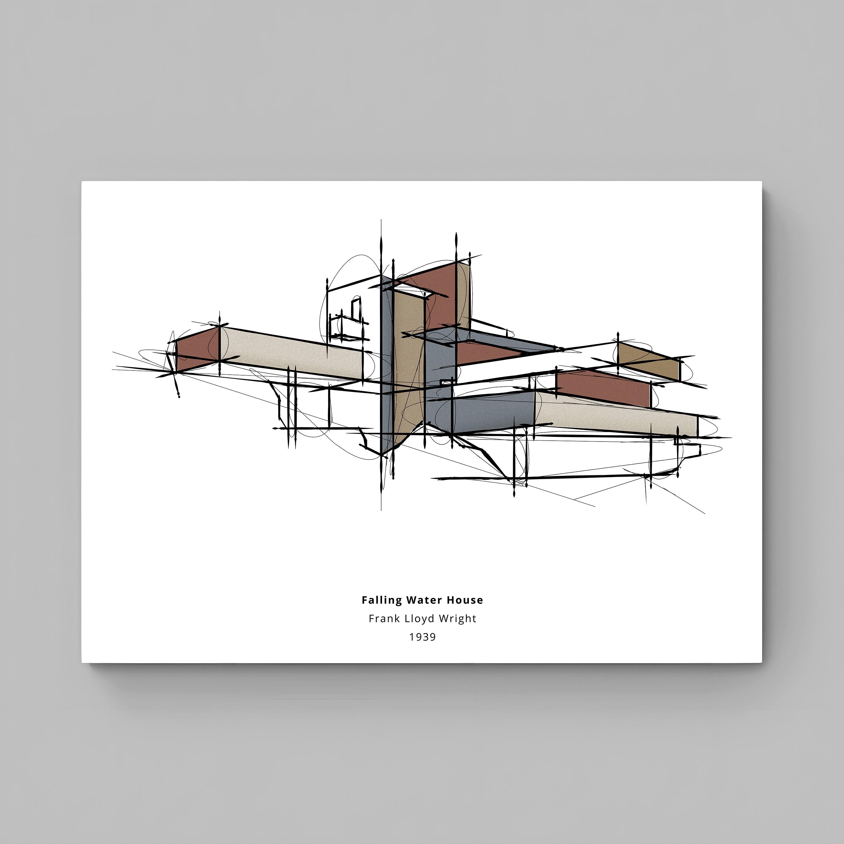 フランク・ロイド・ライト Frank Lloyd Wright Drawings PRINT- Fallingwater House Frank Lloyd Wright Architecture