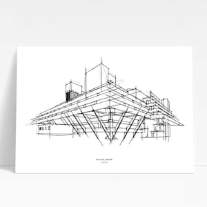 National Theatre London Sketch Art Print: Minimalist Black and White (Digital Download)