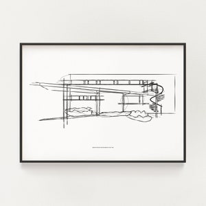 Schetskunst Gropius House: moderne architectuur uit het midden van de eeuw (digitale download)