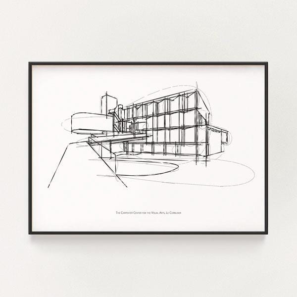 Le Corbusier Carpenter Center Sketch: Modern Architecture Art