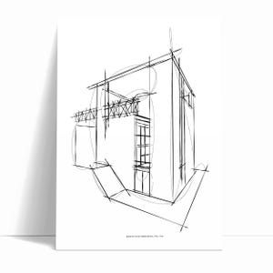 Szkic domu Bianchi, Mario Botta, Minimalistyczna architektura nowoczesna lat 70. XX wieku, prezent dla architektów