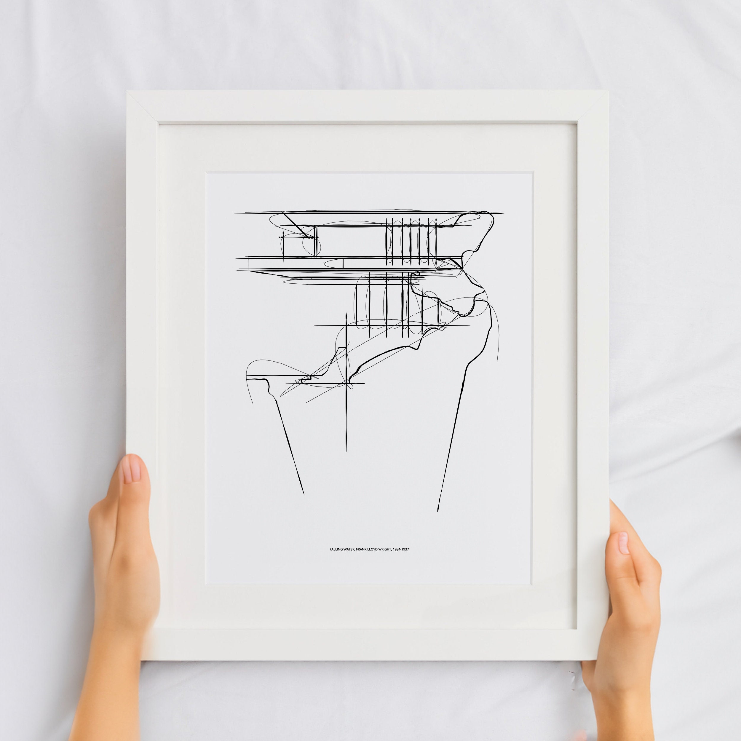 Frank Lloyd Wright's Falling Water House Sketch, Hand Drawn