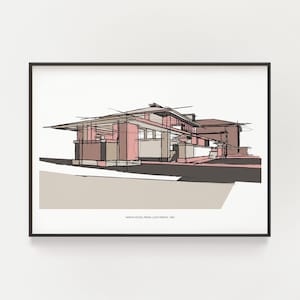 Frank Lloyd Wright Martin House Sketch Art Print: Mid-Century Modern Decor (Digital Download)