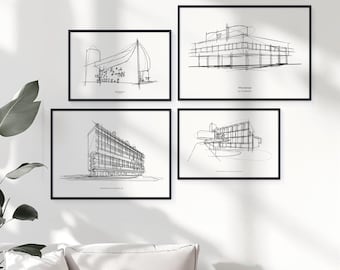 Le Corbusier Building Sketches: Modernist Architecture Art Print Set (Digital Download)