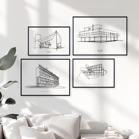 Le Corbusier Building Sketches: Modernist Architecture Art Print