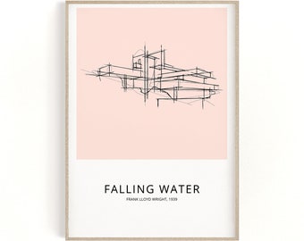 Tryck av Fallingwater House: Frank Lloyd Wrights skiss (digital nedladdning)