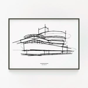 Guggenheim Museum Sketch, Minimalist Line Drawing, Modernist Architecture Frank Lloyd Wright, Digital Print, NYC cityscape, Artful art