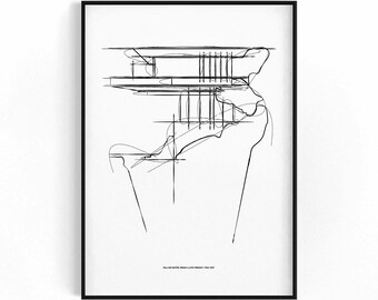 Skiss av Fallingwater House: Frank Lloyd Wrights minimalistiska linjekonst (digital nedladdning)