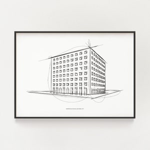 Cimitero San Cataldo Sketch, Minimalist Mid-Century Modern Architecture drawing, Printable Wall Art illustration