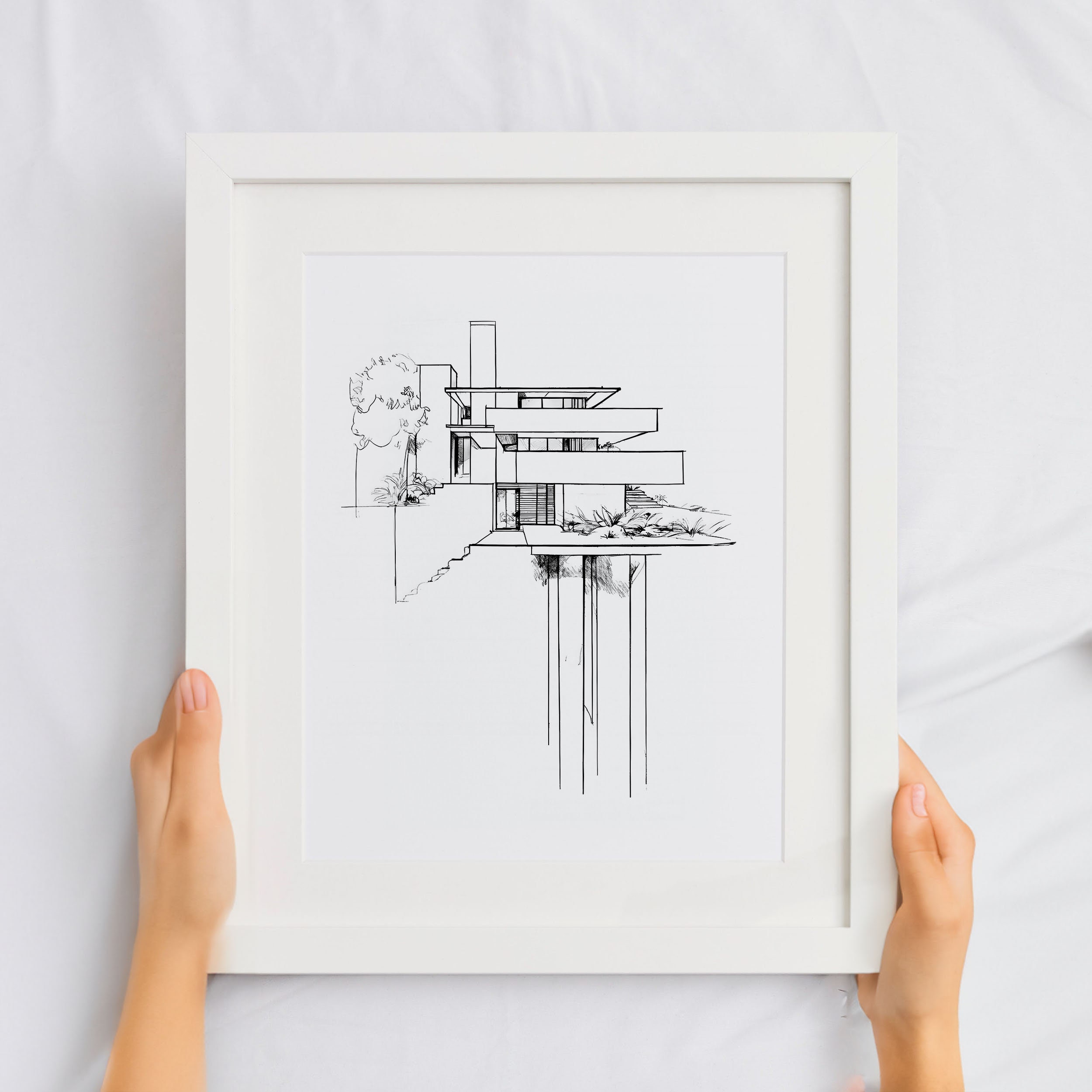 落水荘プリント：フランク・ロイド・ライトにインスパイアされた建築