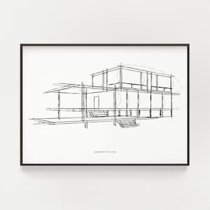 Glassworth House Sketch,  Minimalist Architecture Sketch, Printable wall art, Home decor, modern interior decor, Special Edition